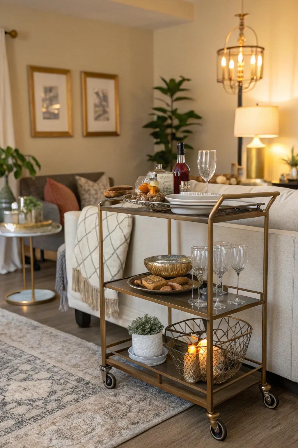 A beverage trolley can serve dually as a dietary surface for adaptability.