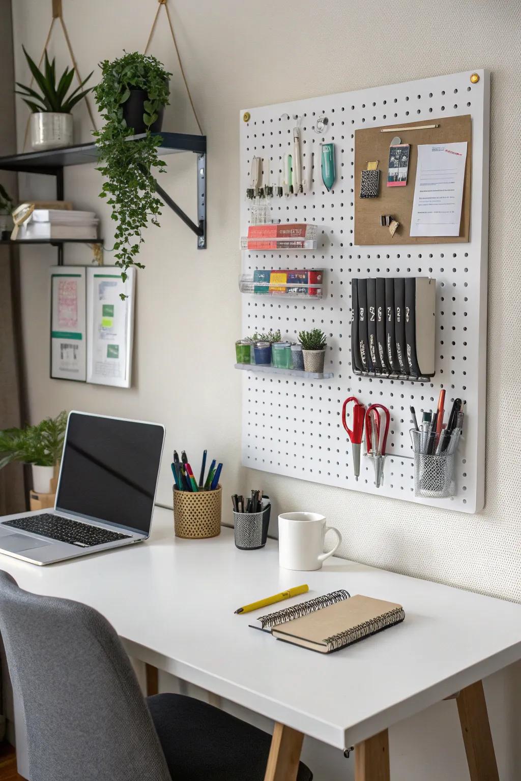 Vertical storage options keep your workspace tidy and organized.