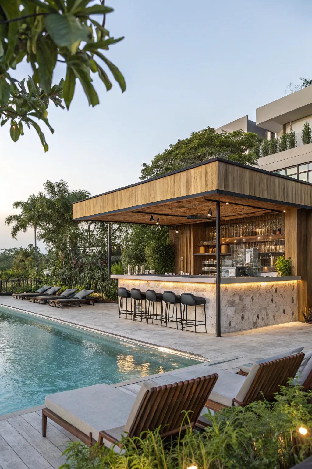 Eco-minded materials guarantee your poolside bar is both sustainable and elegant.