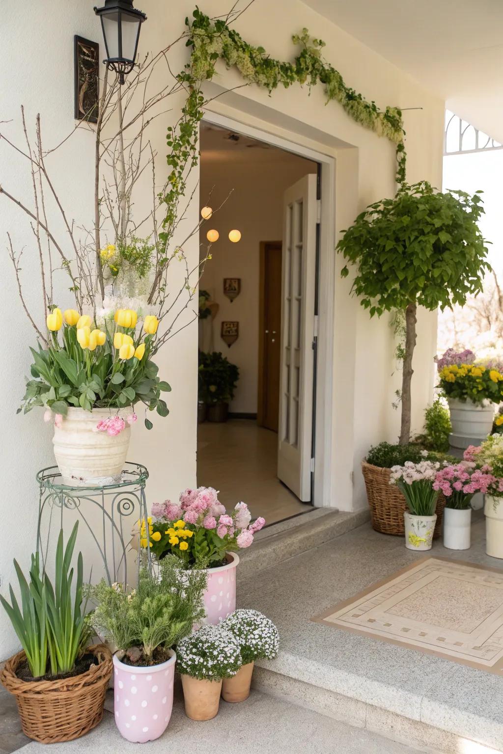A spring-themed entranceway establishes a welcoming ambiance for your dwelling.