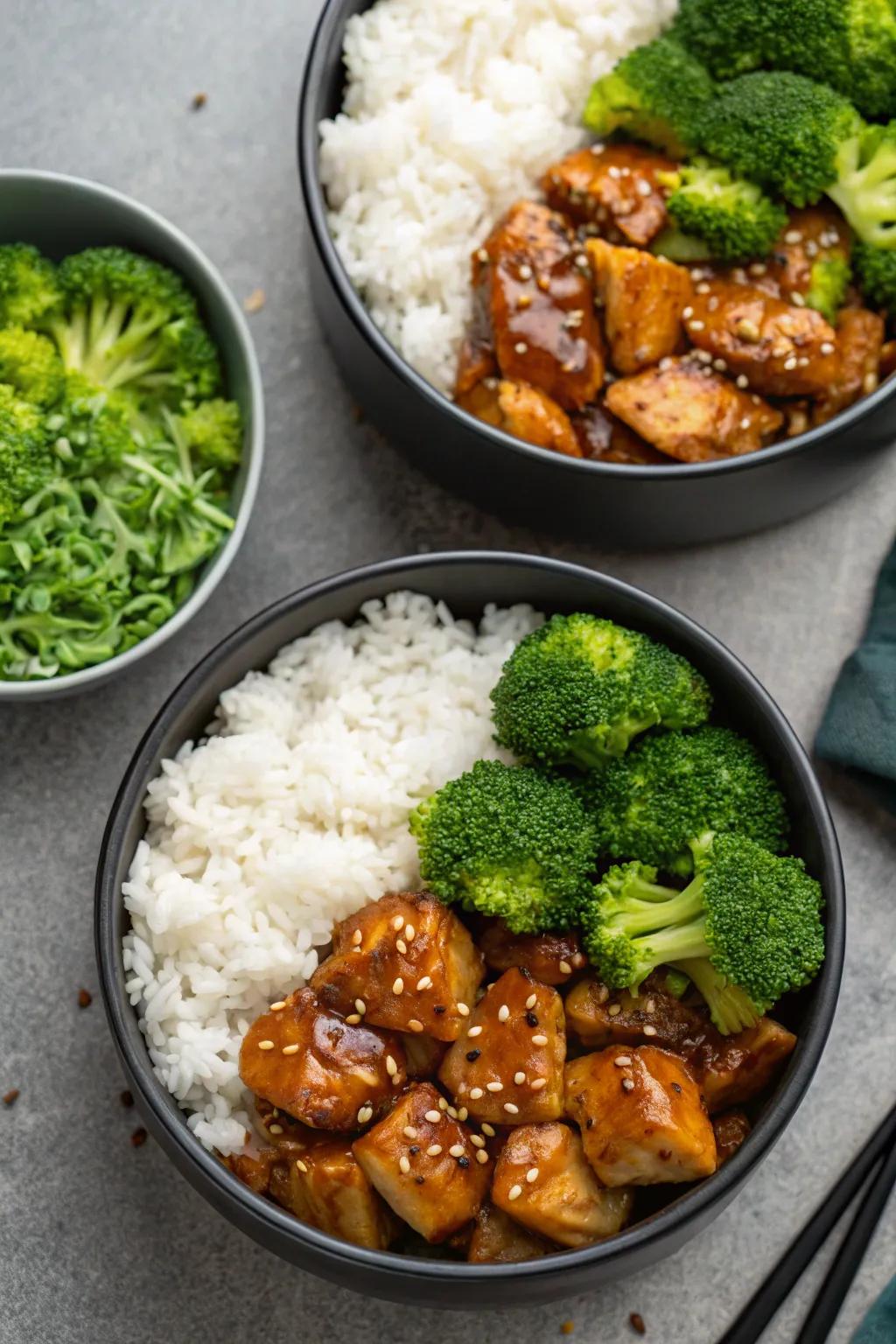 Savory glazed bird bowls, sweet and savory.