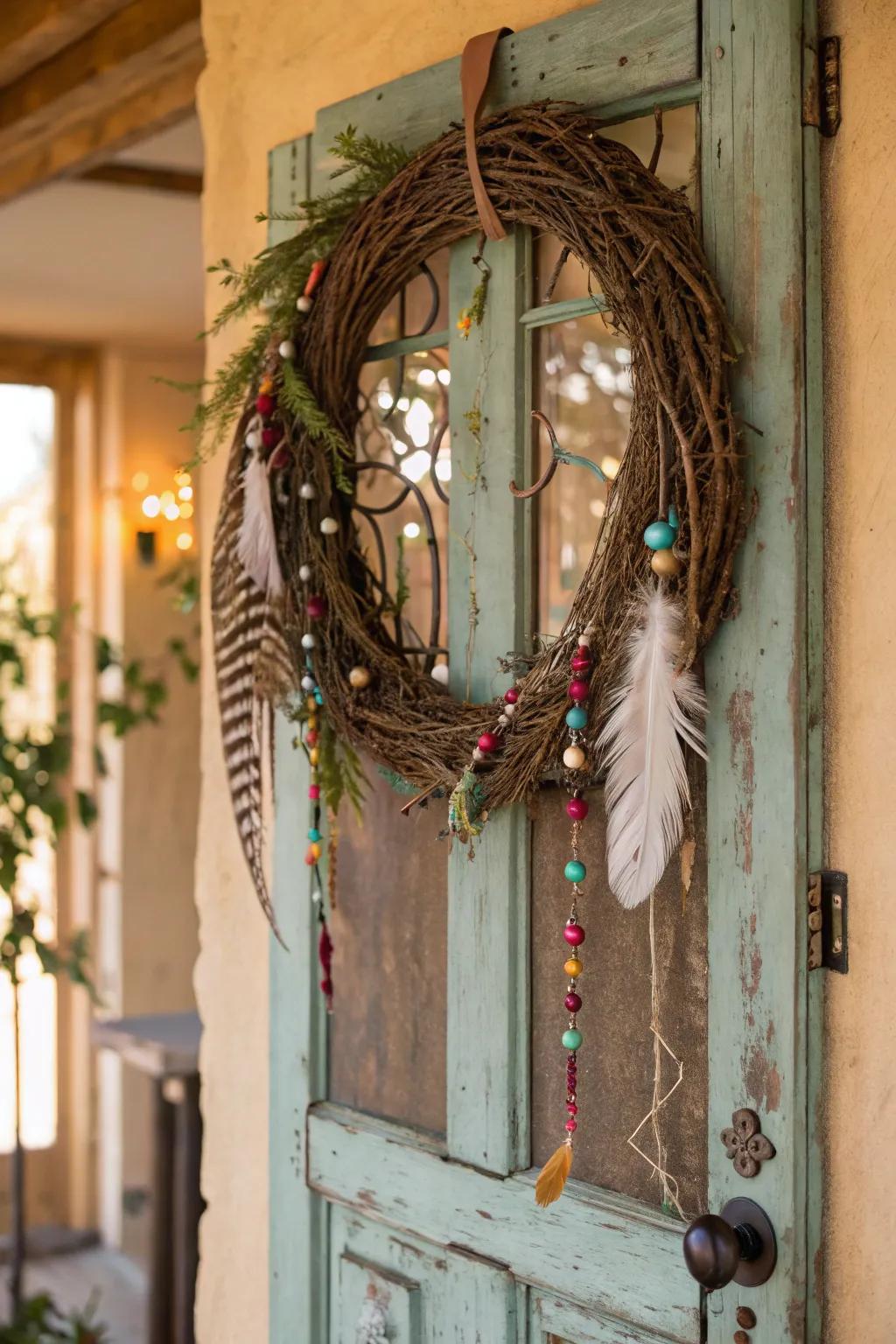 Express your free spirit through a wreath in bohemian style.