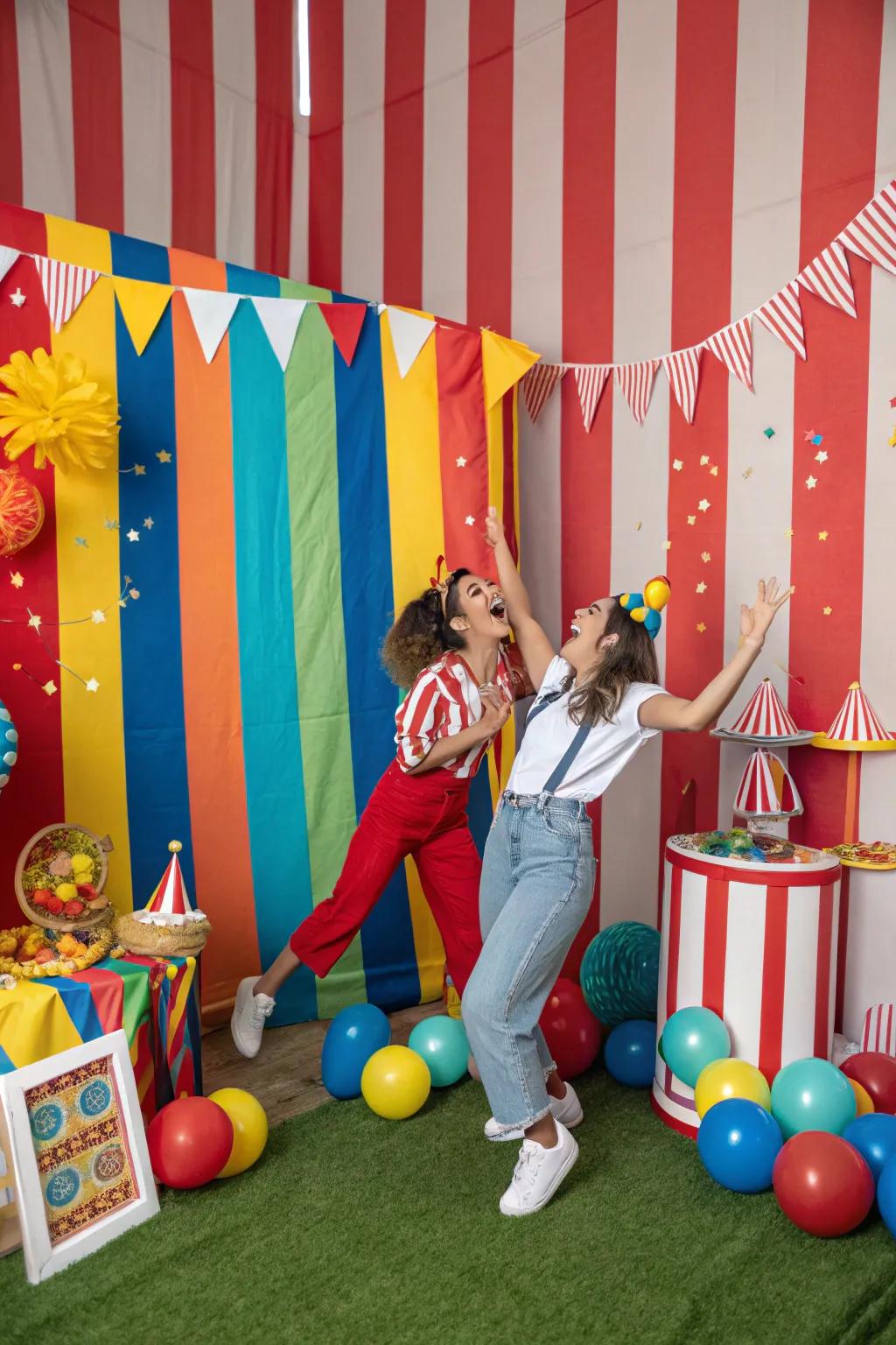 A carnival-themed backdrop infuses joy and dynamism into any party.