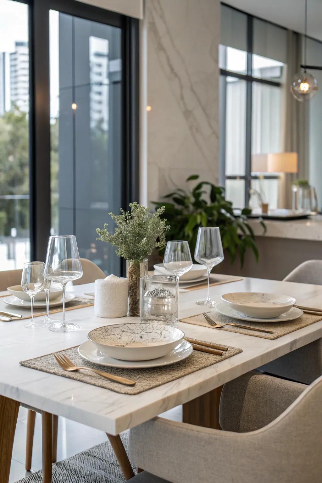 A minimalist table arrangement featuring a neutral color palette.