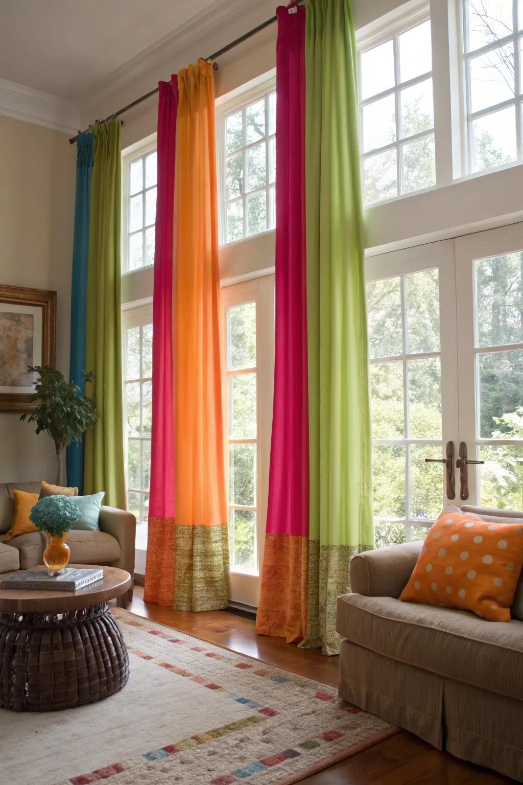 Dyed-partitioned window coverings for added dimension and individuality.