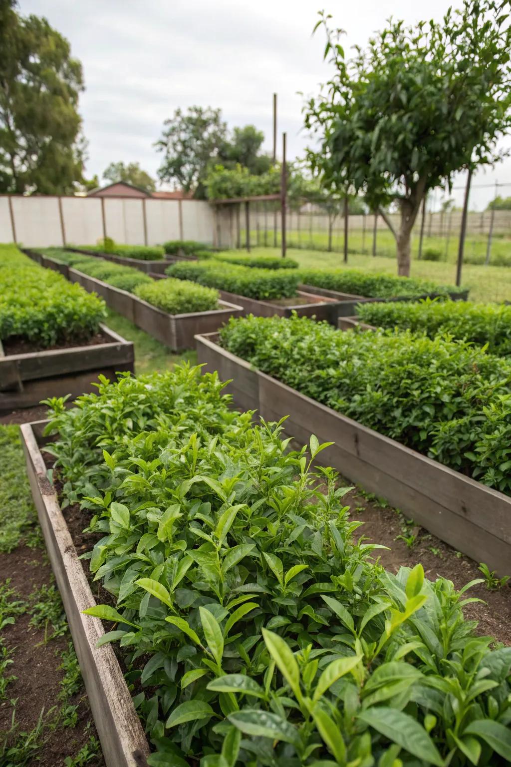 Raised beds rendering simplified access and organization for your tea garden.