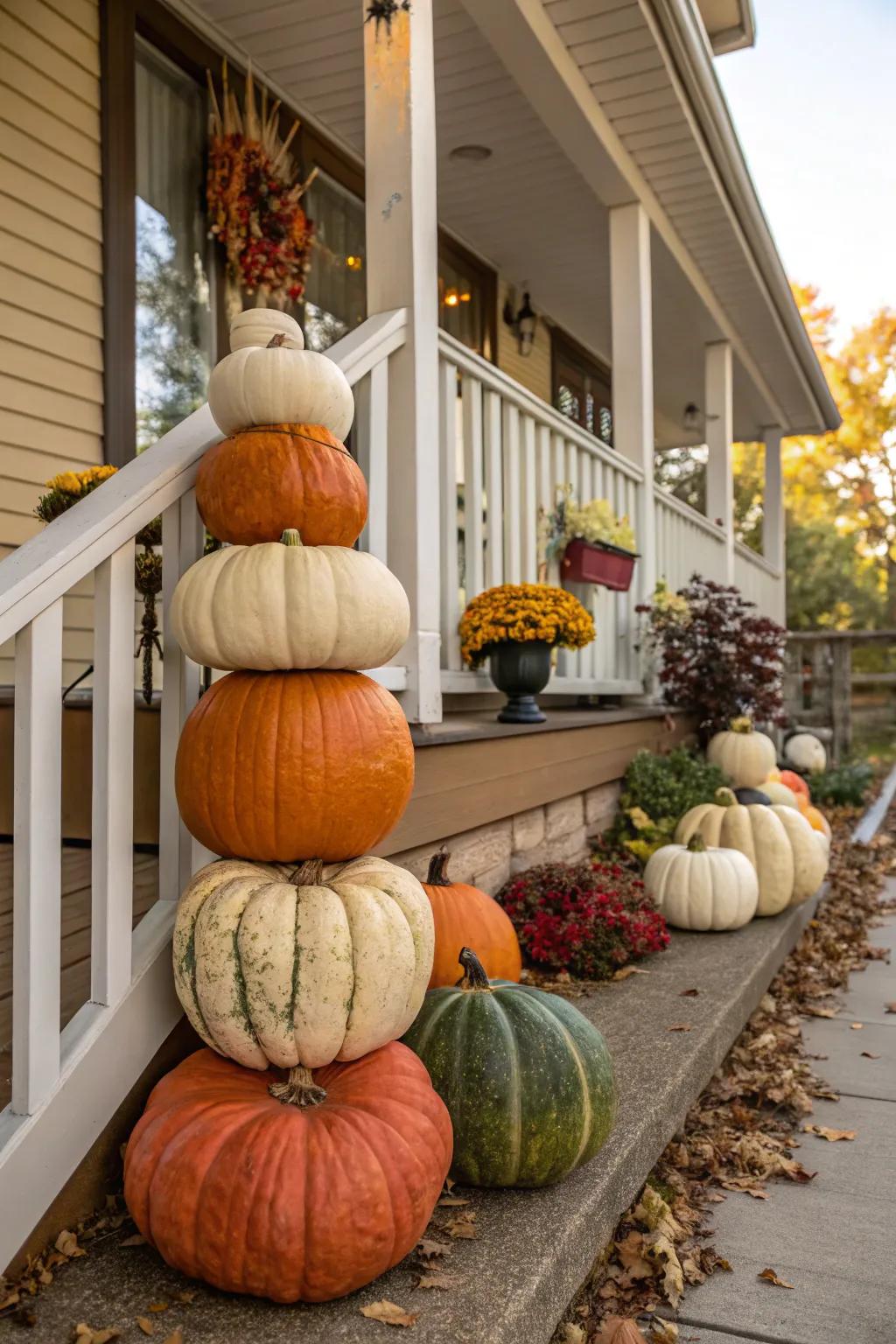A grand piled gourd presentation for your entryway.
