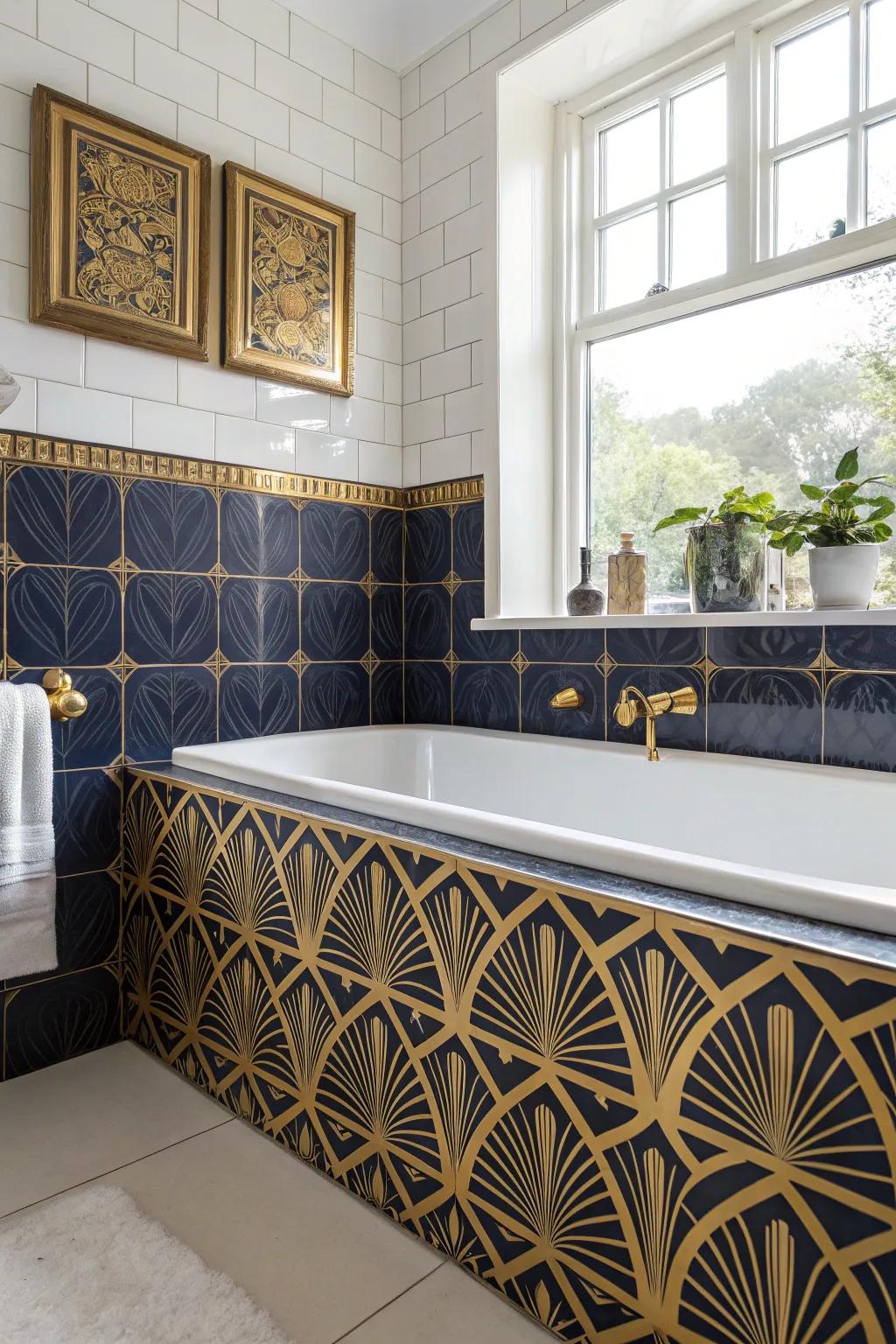 Transform your bathroom into an Art Deco fantasy using bold schemes and sophisticated fashion.