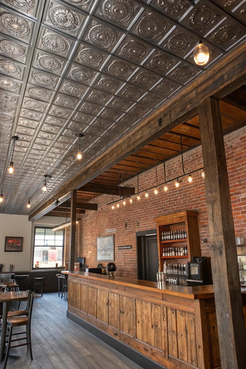 An eclectic mix of tin, wood, and brick.