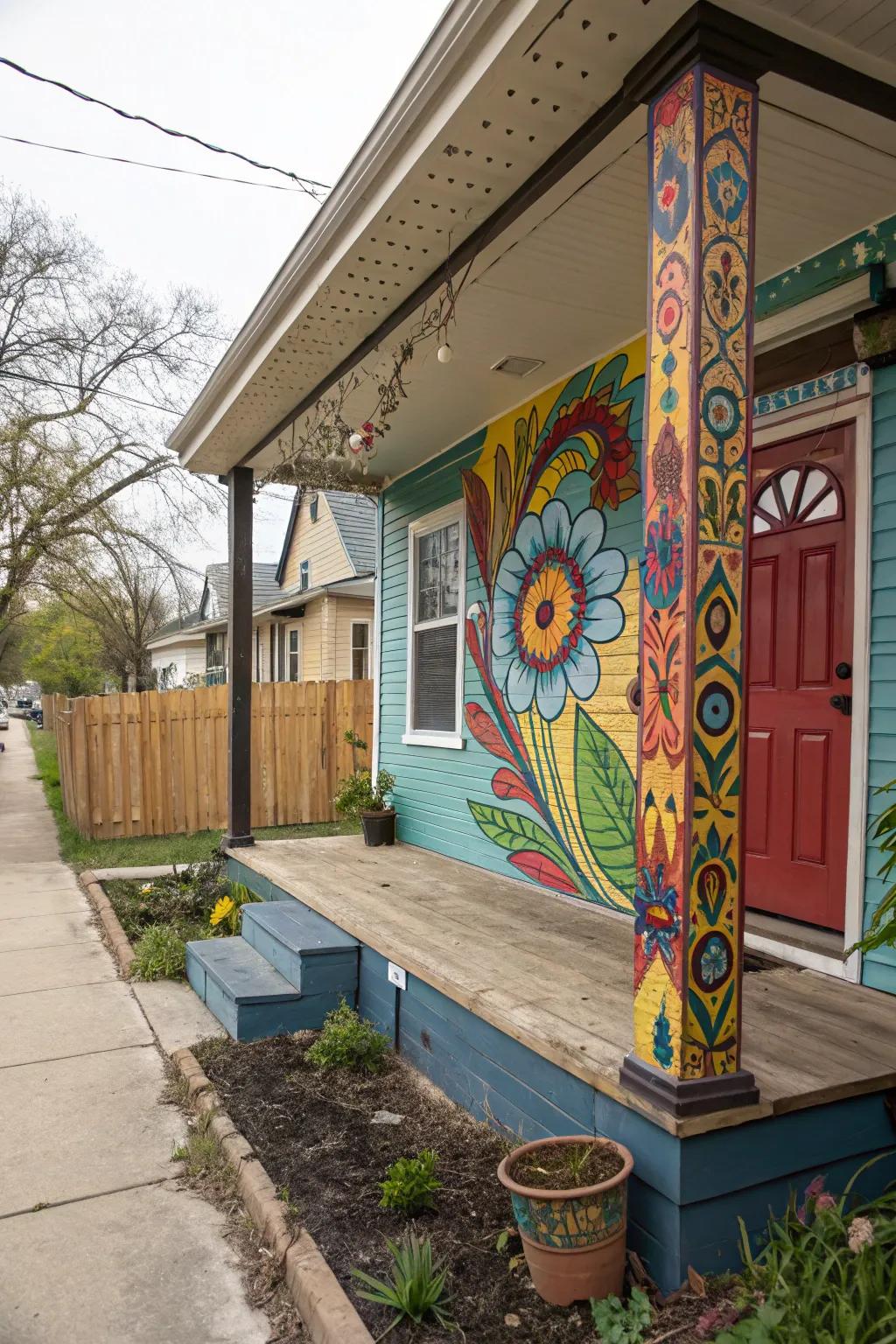 Expressive art for a unique veranda vibe.