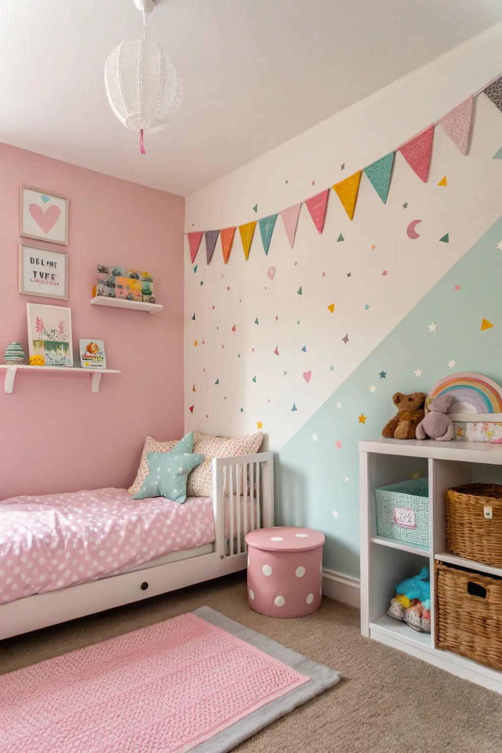 A painted accent wall adds personality and charm.