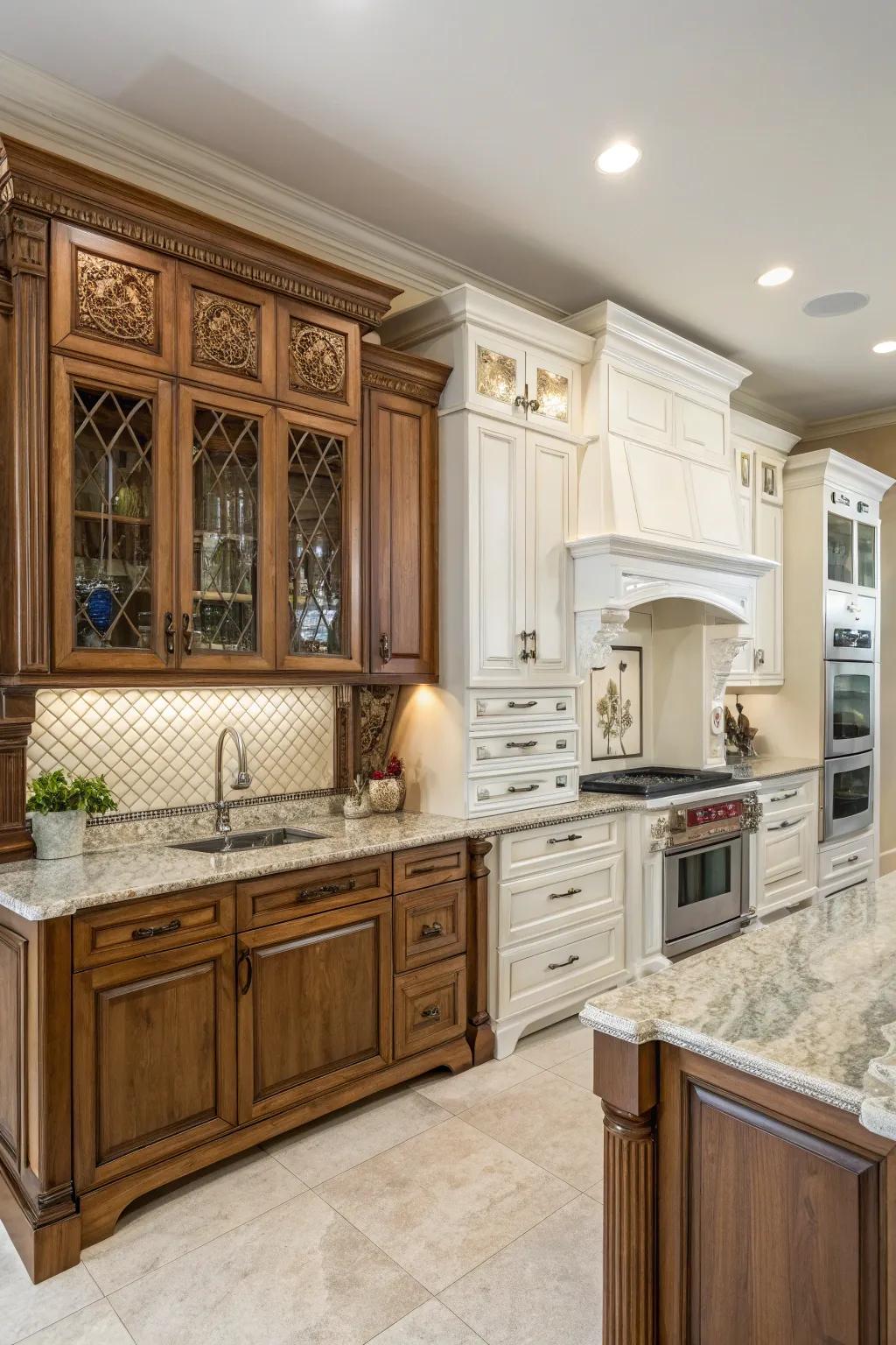 Integrating legacy and innovation within cabinets introduces profundity and character to your kitchen.