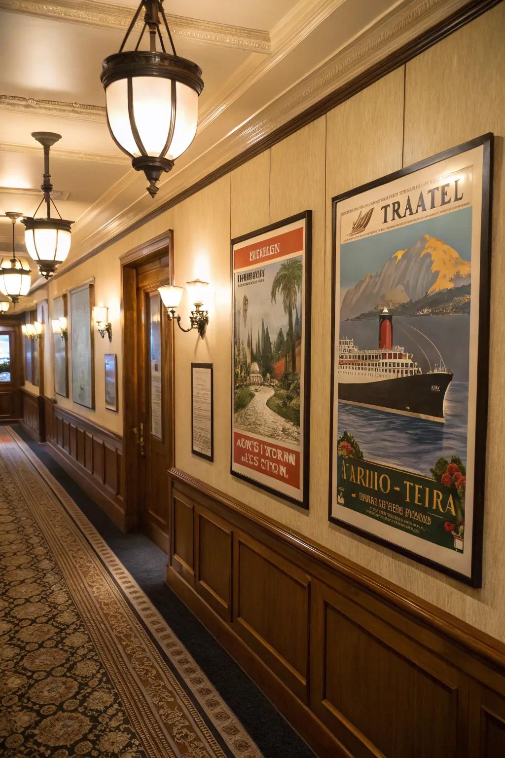 Unique triptych artwork with vintage travel artworks.