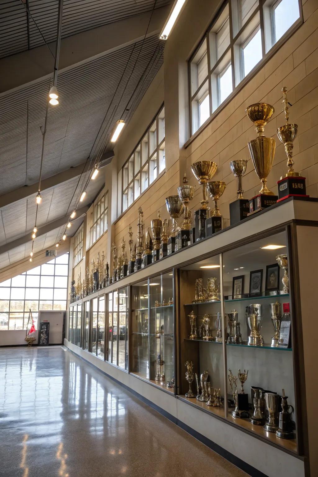 Ceiling shelves used for large trophy collections