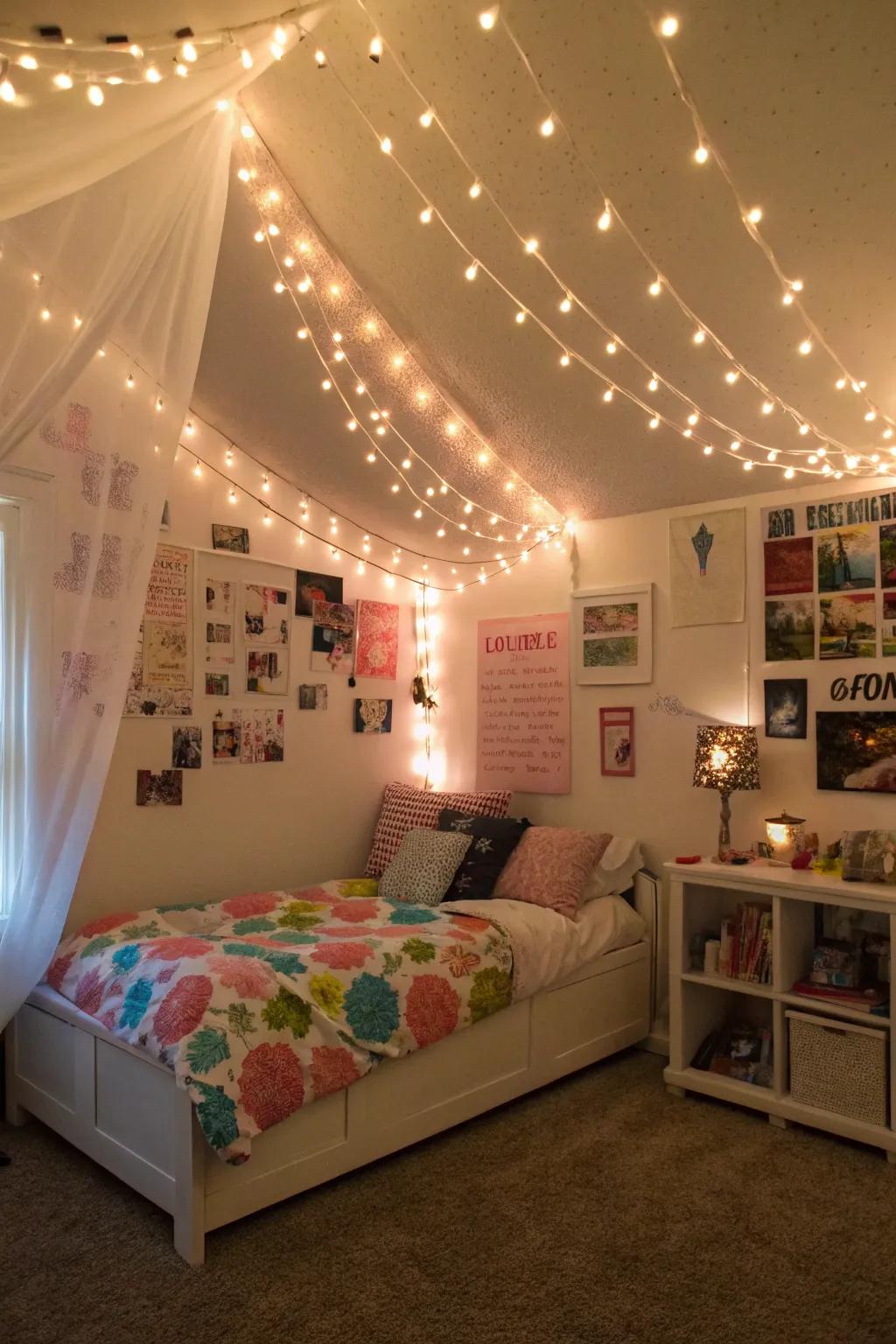 Radiant filament lights append a captivating, snug radiance to a tween's personal space.