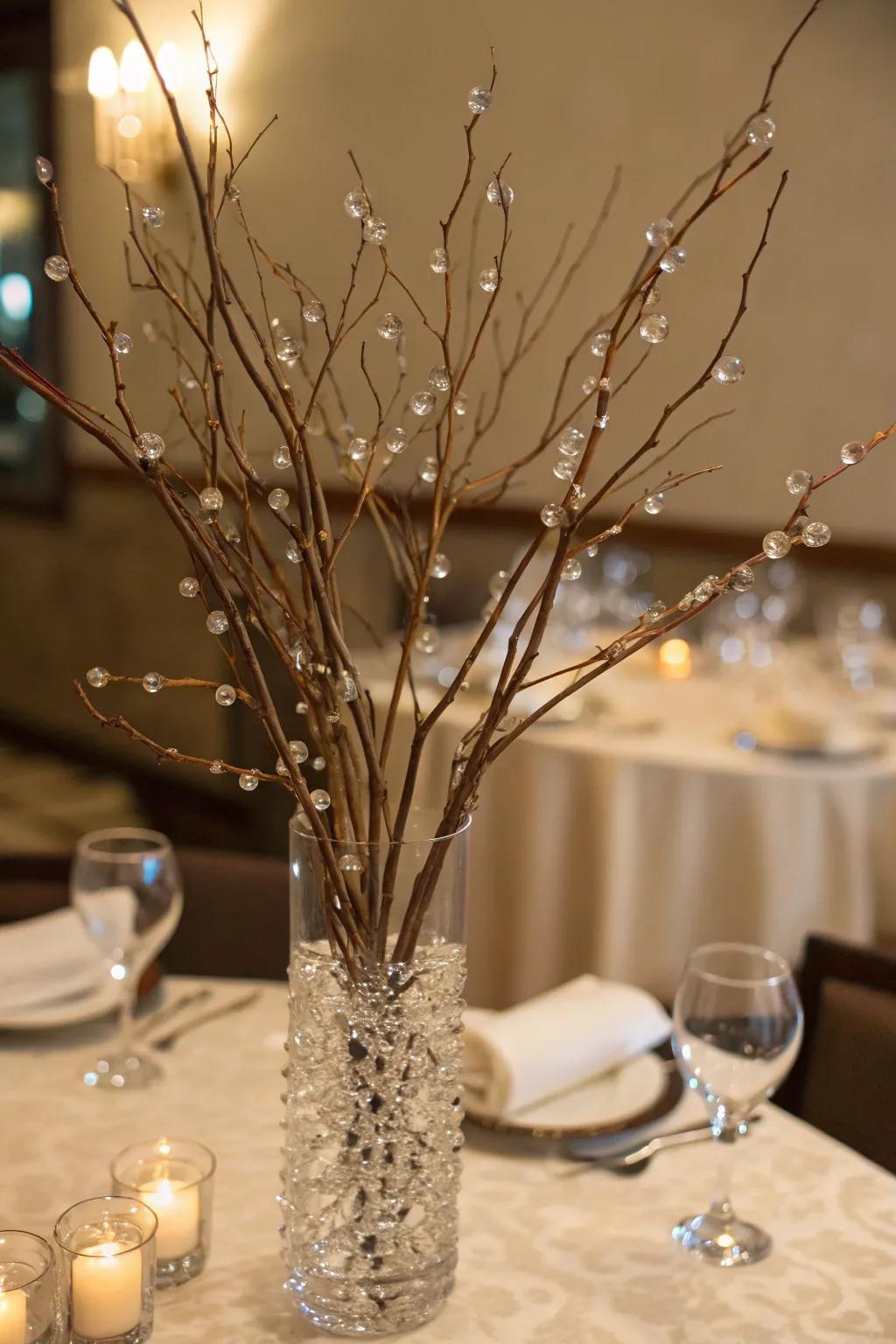 Sophisticated branches featuring glistening crystal accents.