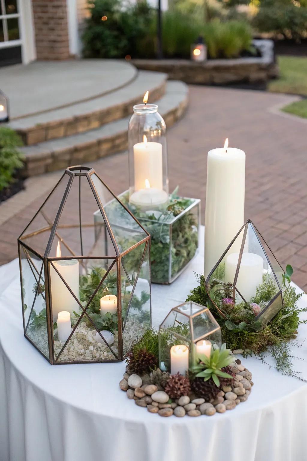 Angular decor features contribute a modern twist to this unity candle platform.