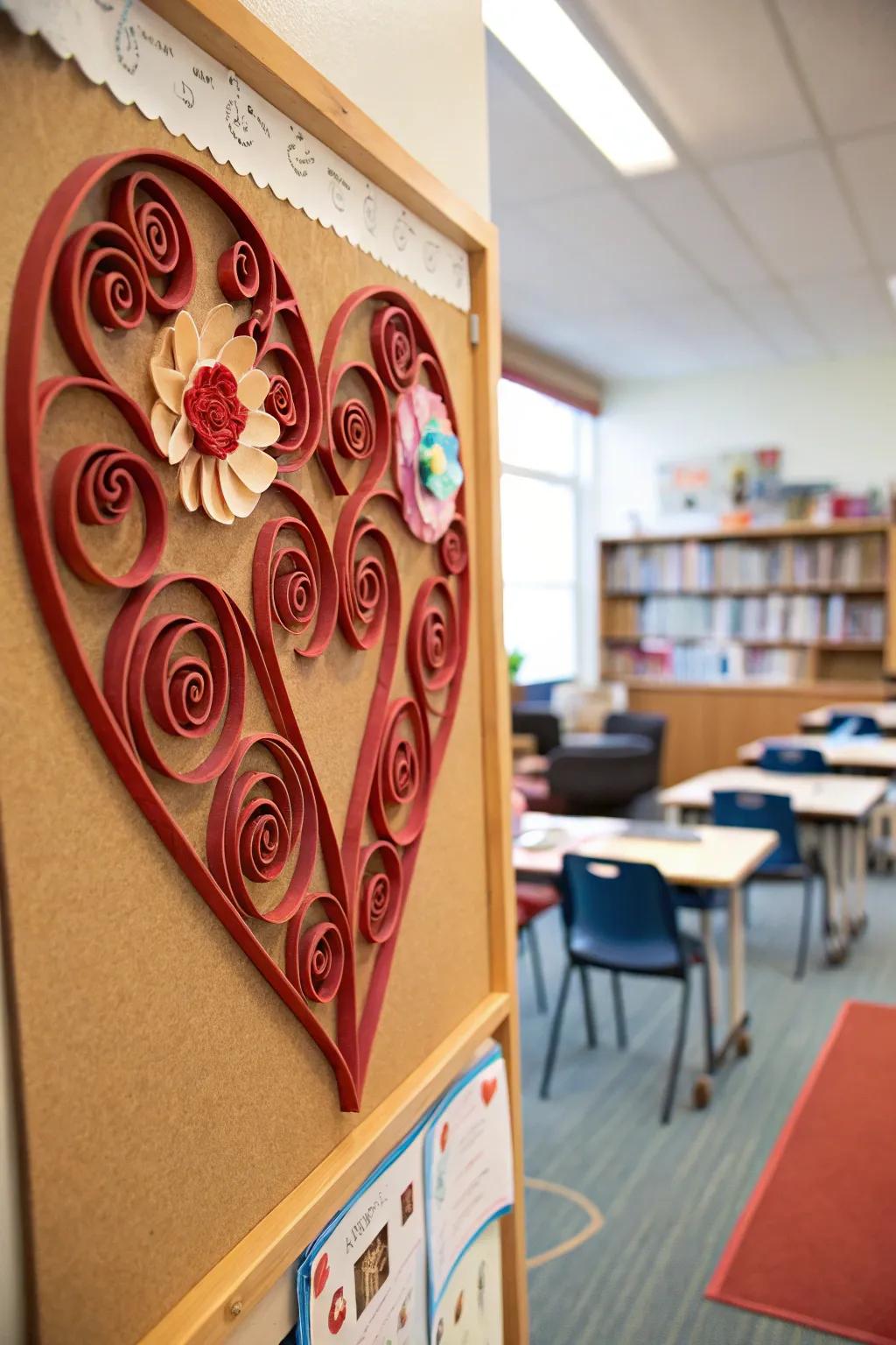 A Quilled Heart Artistry display featuring detailed parchment curls.