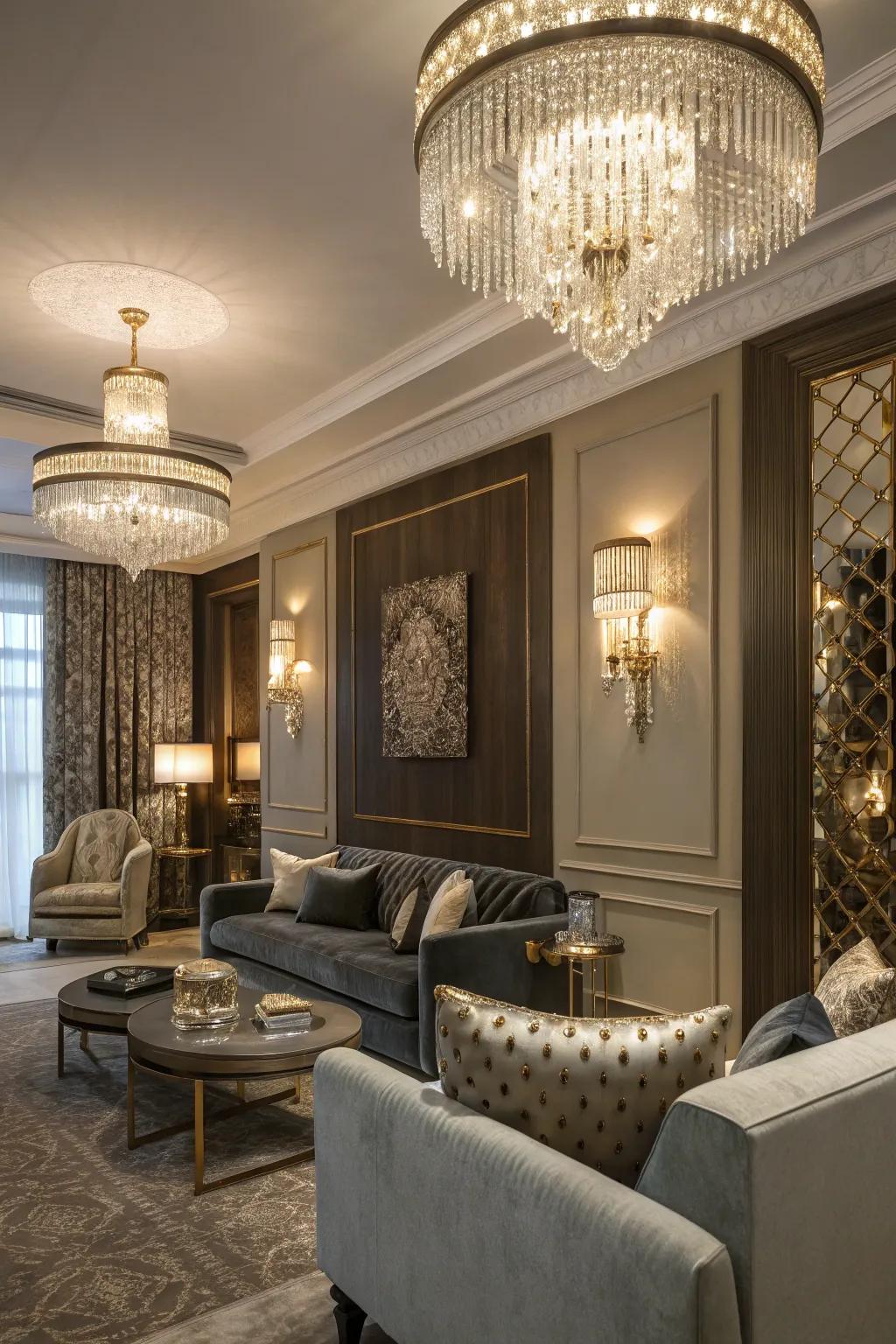 Incorporate luxury through glamorous crystal wall lights.
