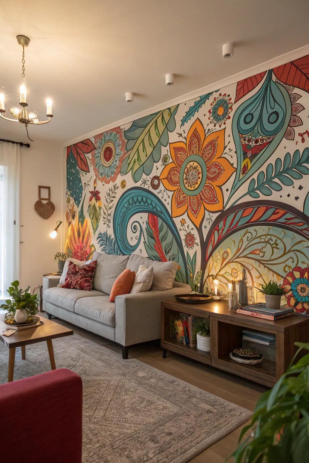 A wall-encompassing mural can transform your living space into an artwork.