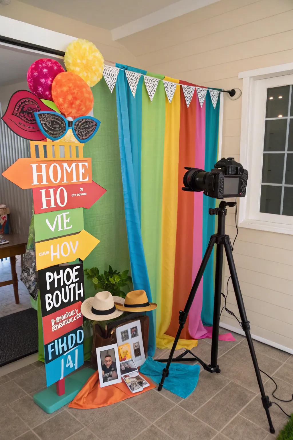 A DIY photo booth, adding fun and laughter to the welcome home celebration.