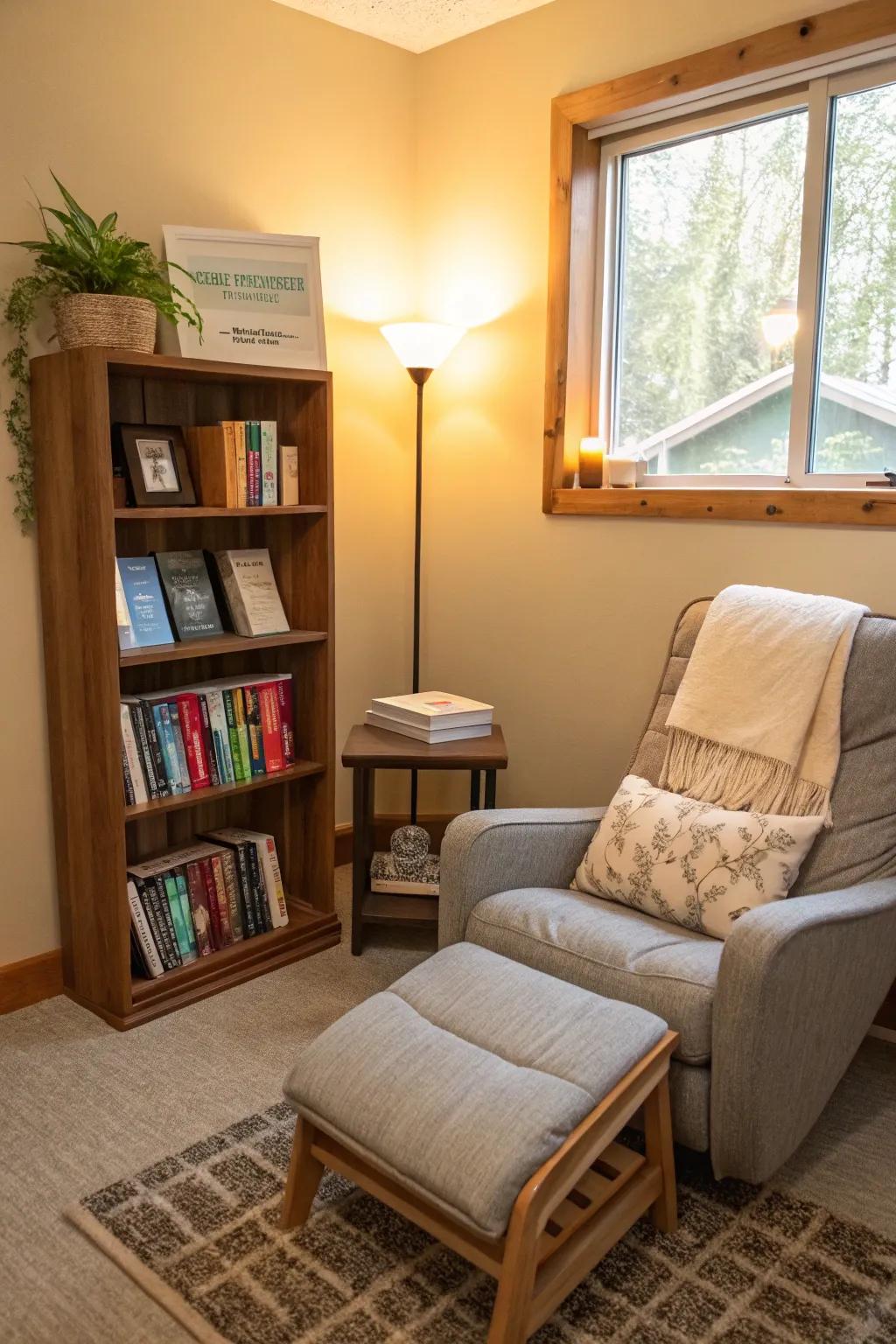 Read and unwind: A library corner for inspiration and enrichment.