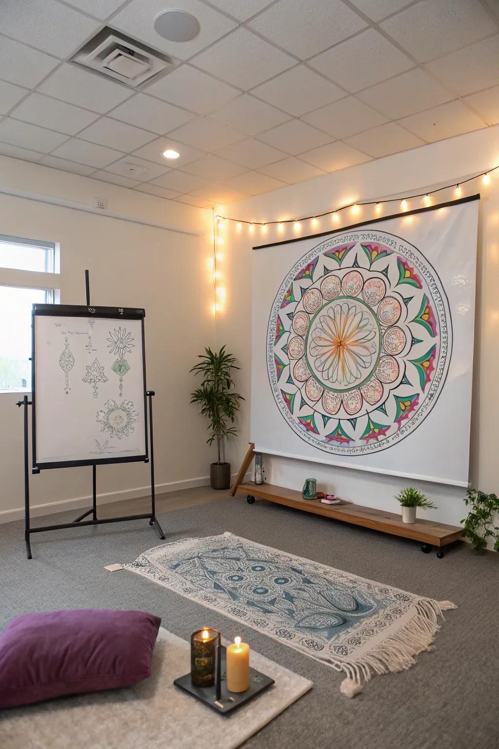 Embrace serenity through contemplative intricate pattern artistry.