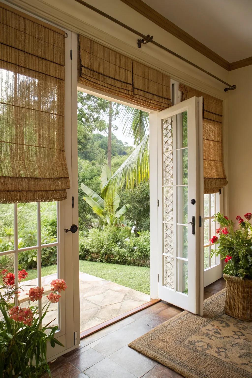 Bamboo shades impart a breezy, exotic essence.