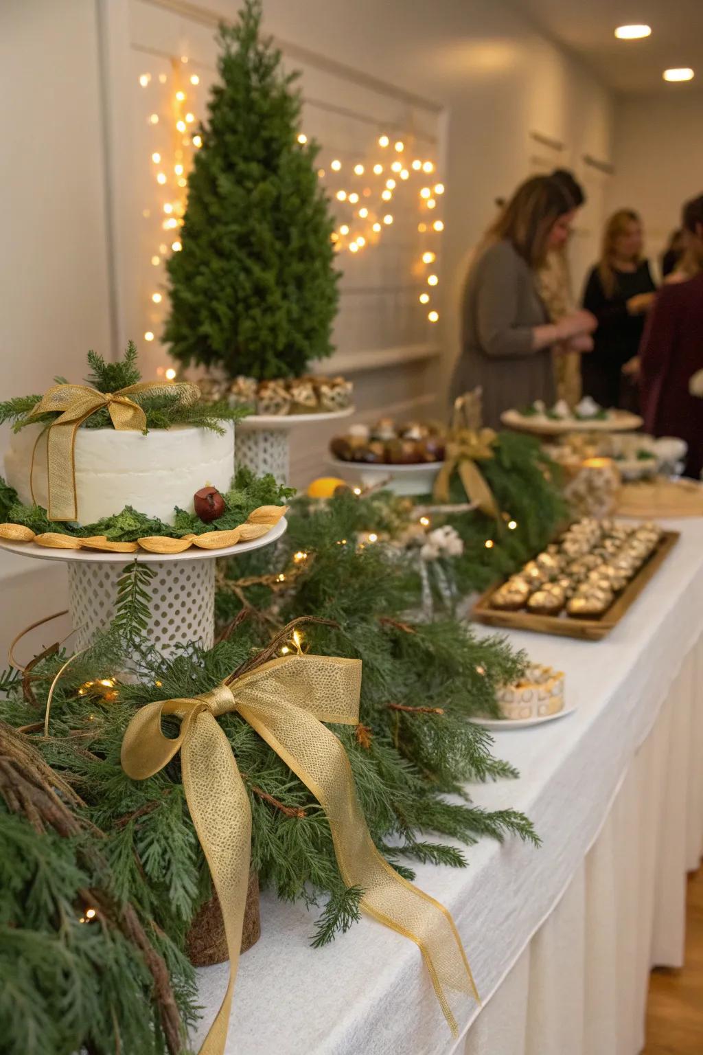 A natural winter foliage and yellow tones-themed baby shower.