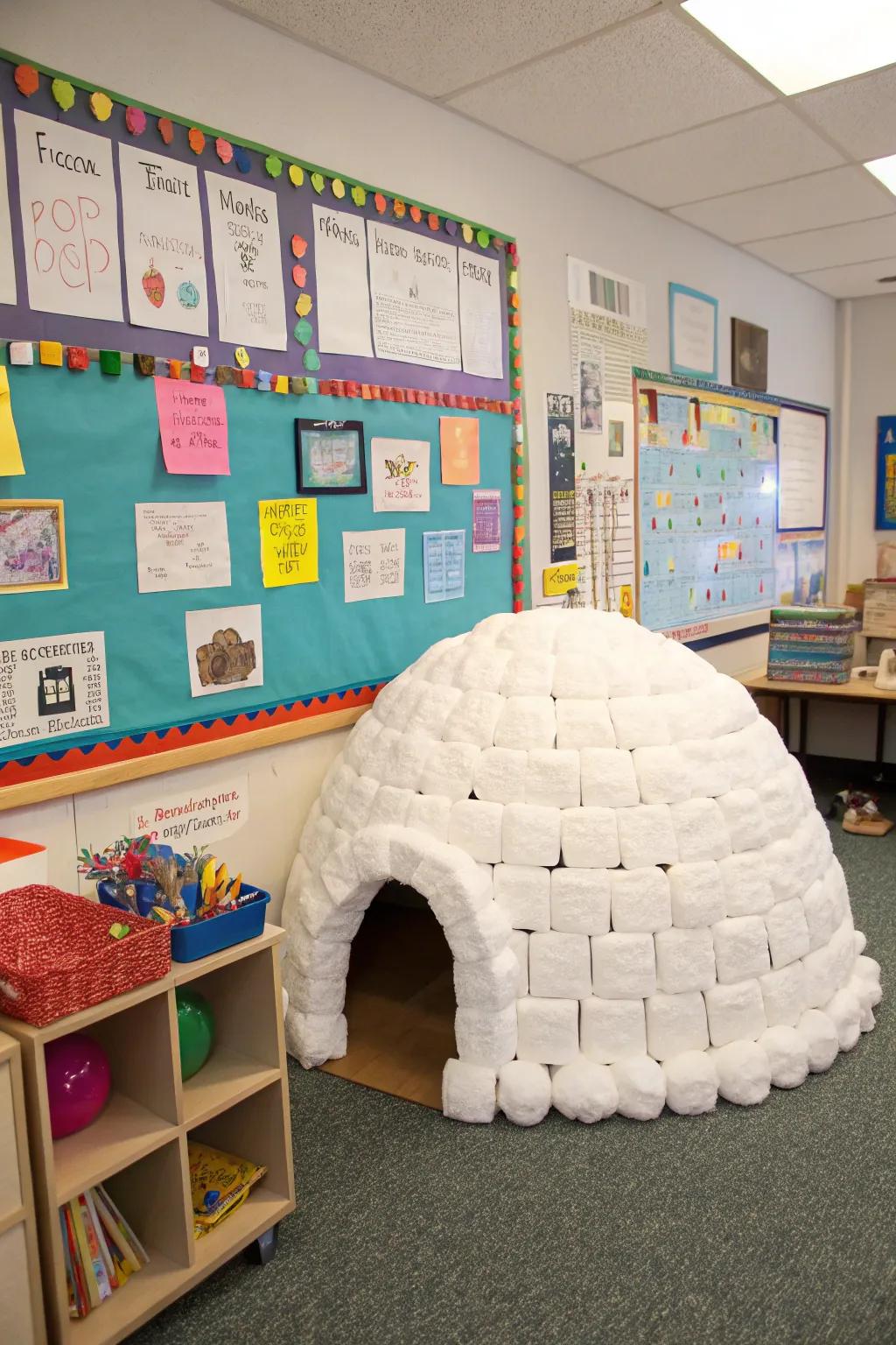 An igloo setting establishes the stage for winter escapades.