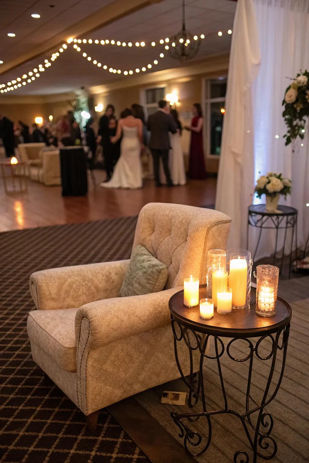 Candle-lit corners create cozy, intimate spaces.