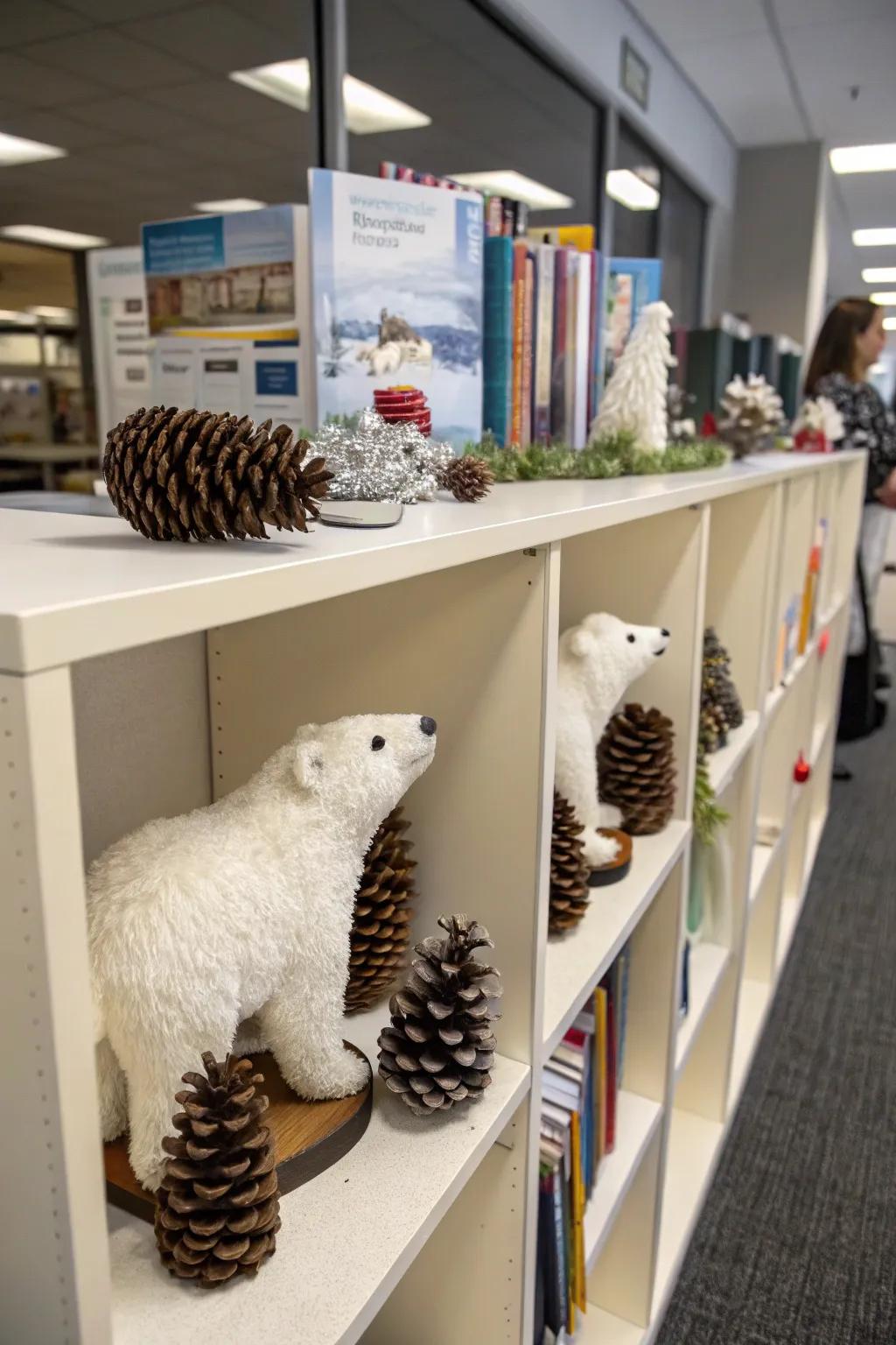 Glacial ursine and coniferous cones impart a spirited, authentic refinement to your office's persona.