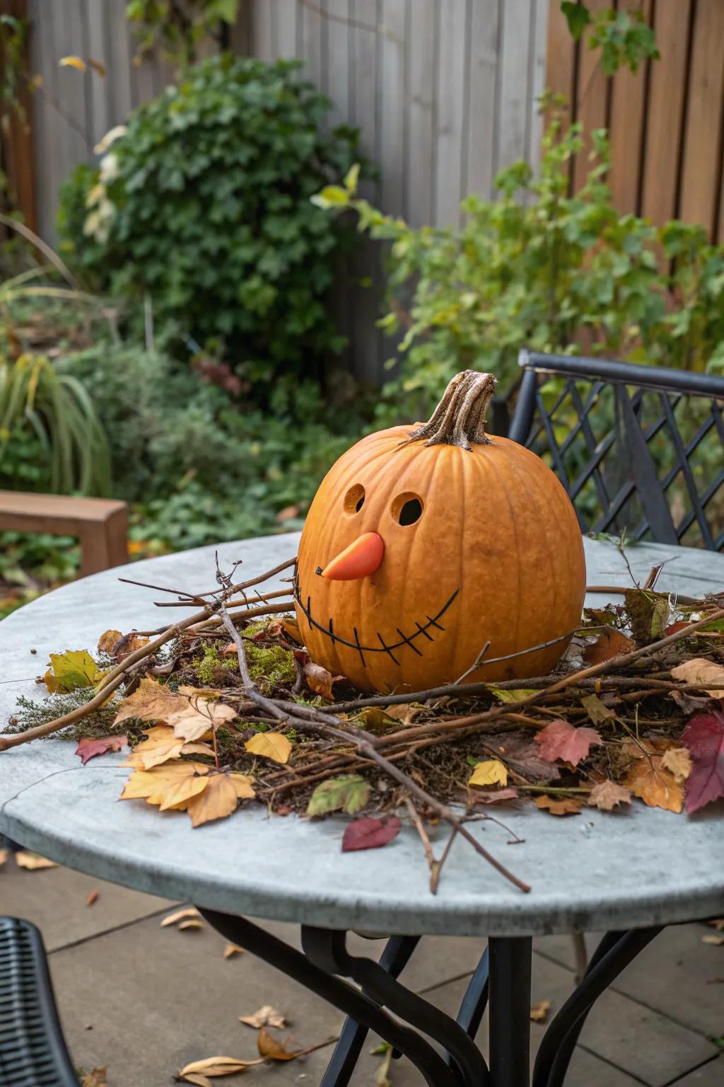 Gourd showcasing a whimsical carrot proboscis.