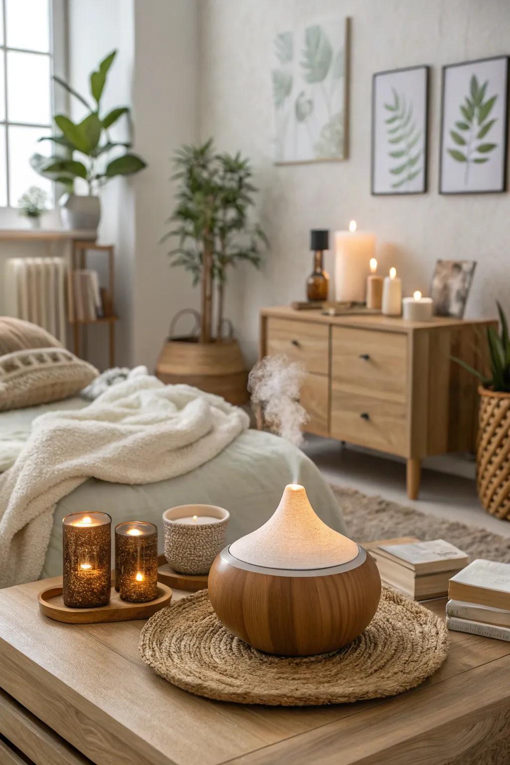 Aroma dispensers add an aromatic stratum of tranquility.