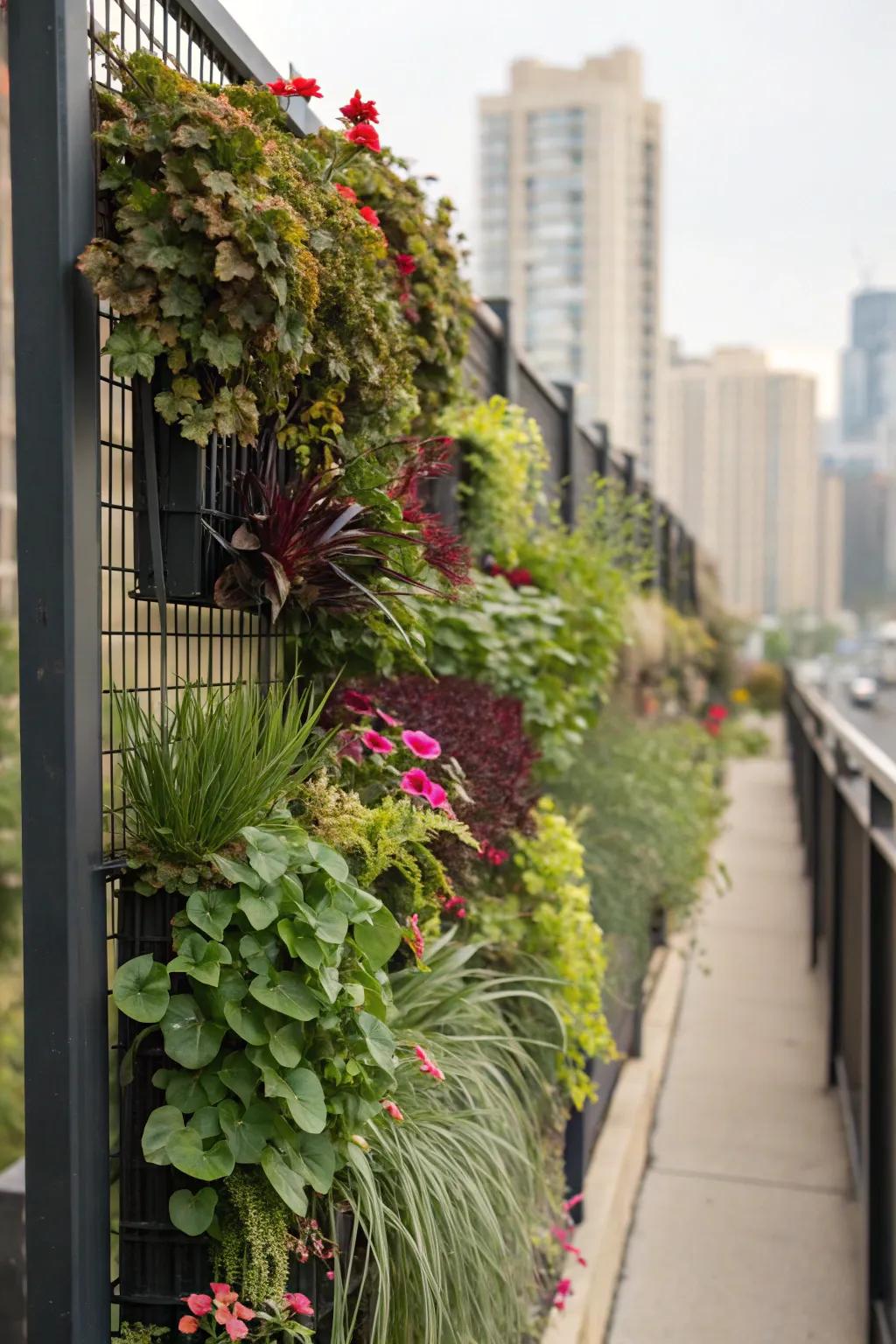 A lush upright garden making the most of vertical space.