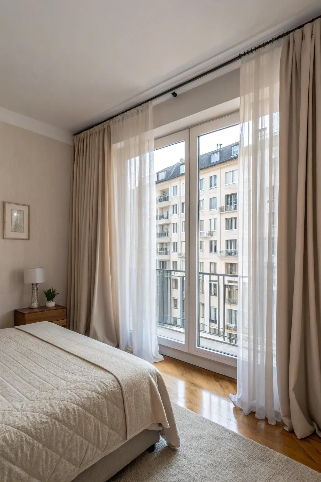 Elevated drapes impart grace and perceived altitude.