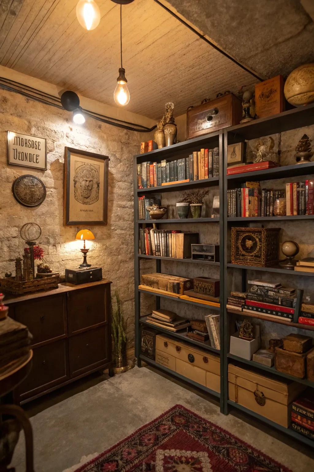 Vintage storage solutions introduce distinction and functionality.