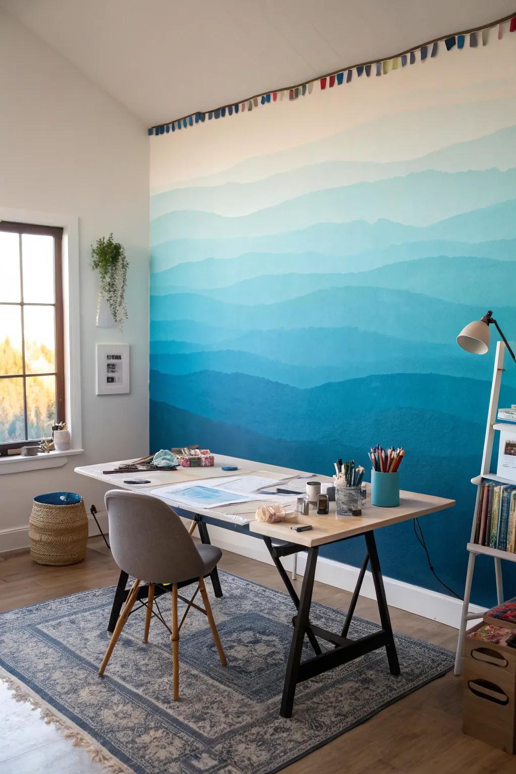 The ombre transition delivers a smooth gradient for an airy ambiance.