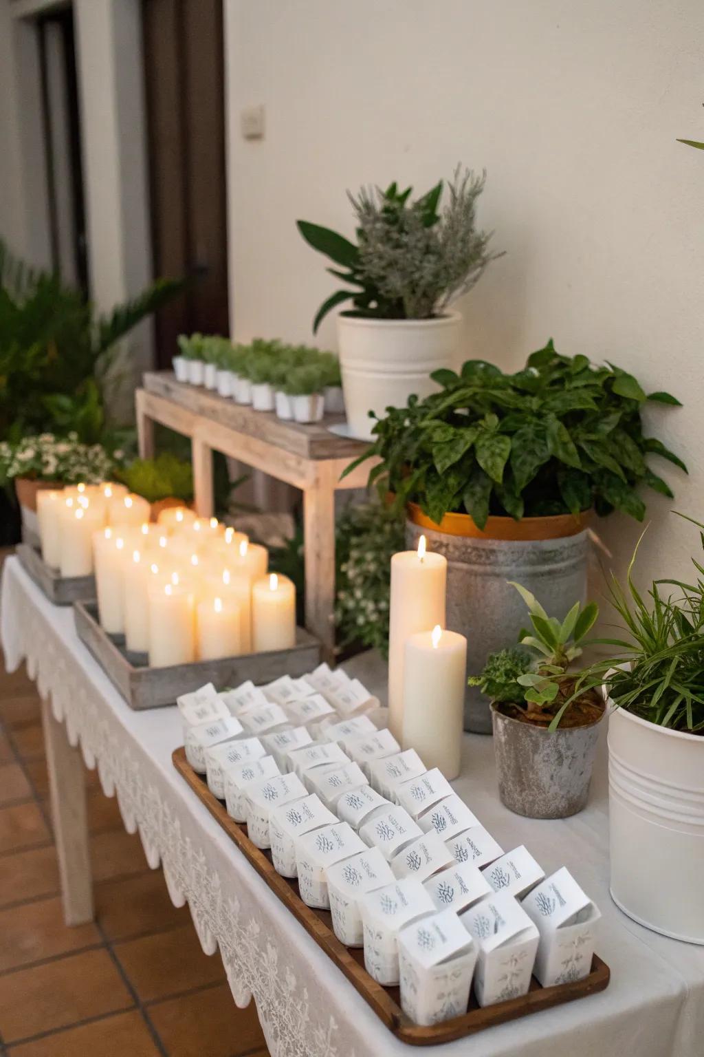 Considerate white party tokens for attendees to cherish.