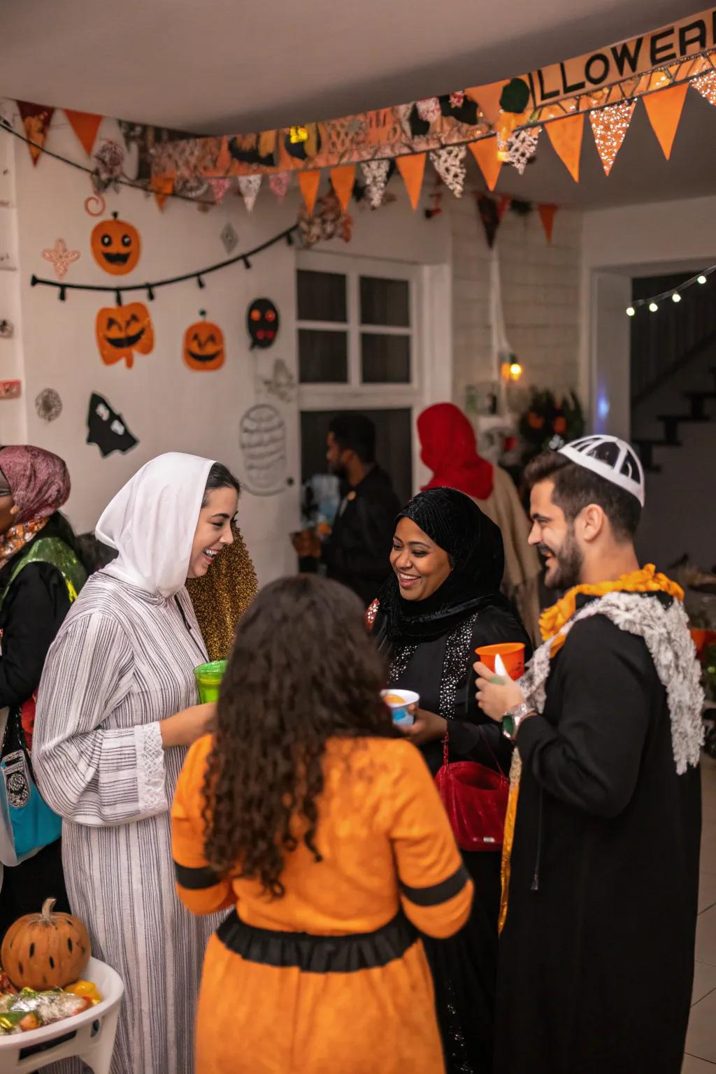 A cross-culture exchange setting for a varied Halloween celebration.