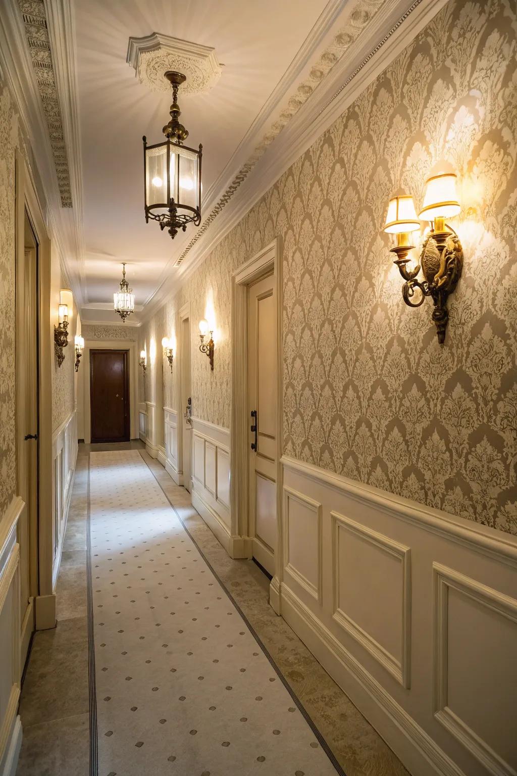 Vintage lighting elevates wall decor.