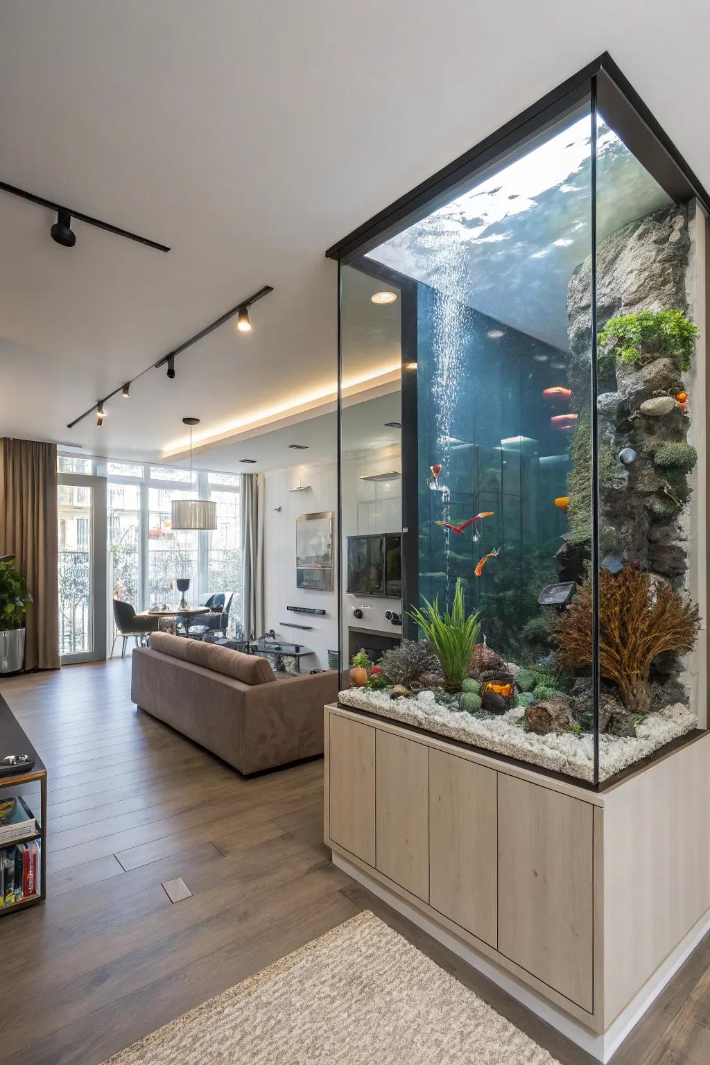 An aquarium section walls distinguishes between areas with style.