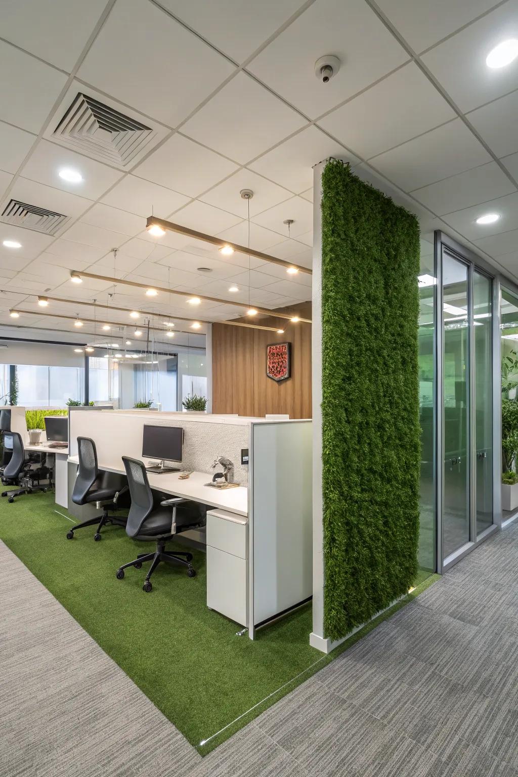 A modern office area showcasing a simulated verdant wall for a lively atmosphere.