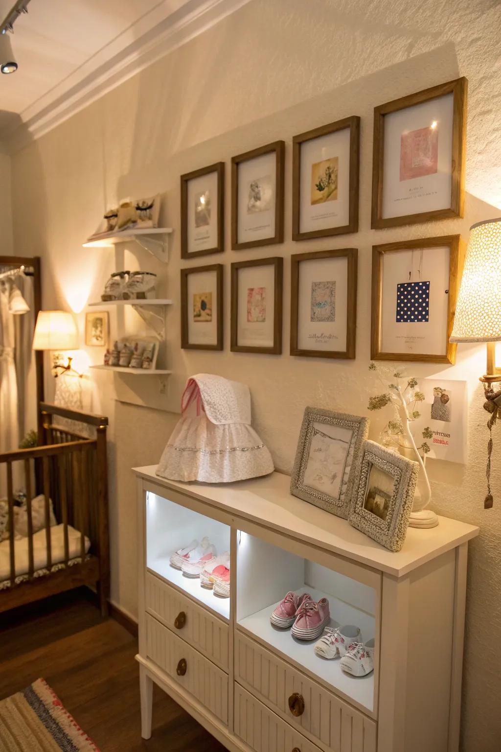 Exhibit infant keepsakes resplendently through the utilization of fashionable shadow boxes.