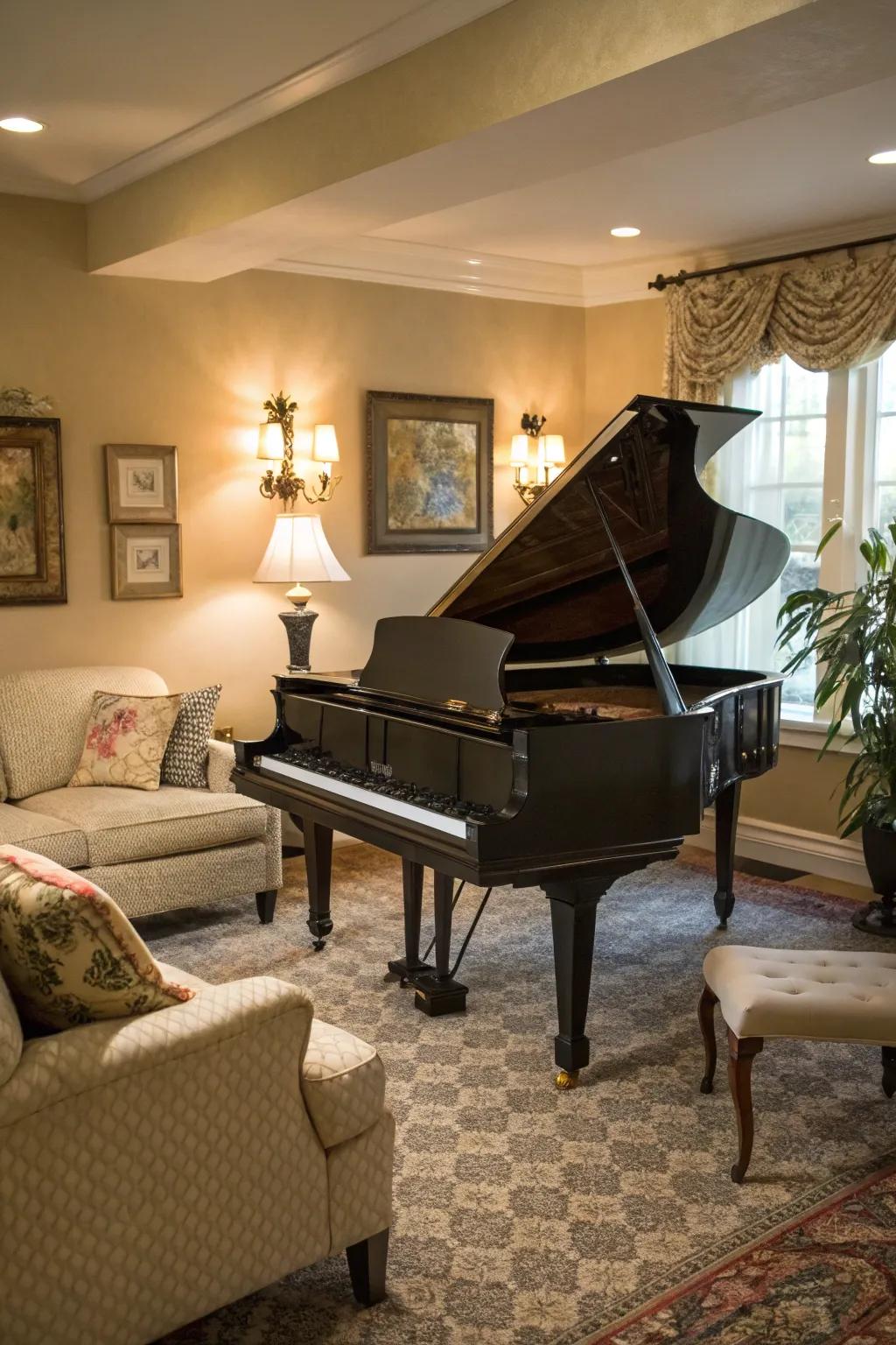 A comfortable corner enclave offers an intimate musical experience.