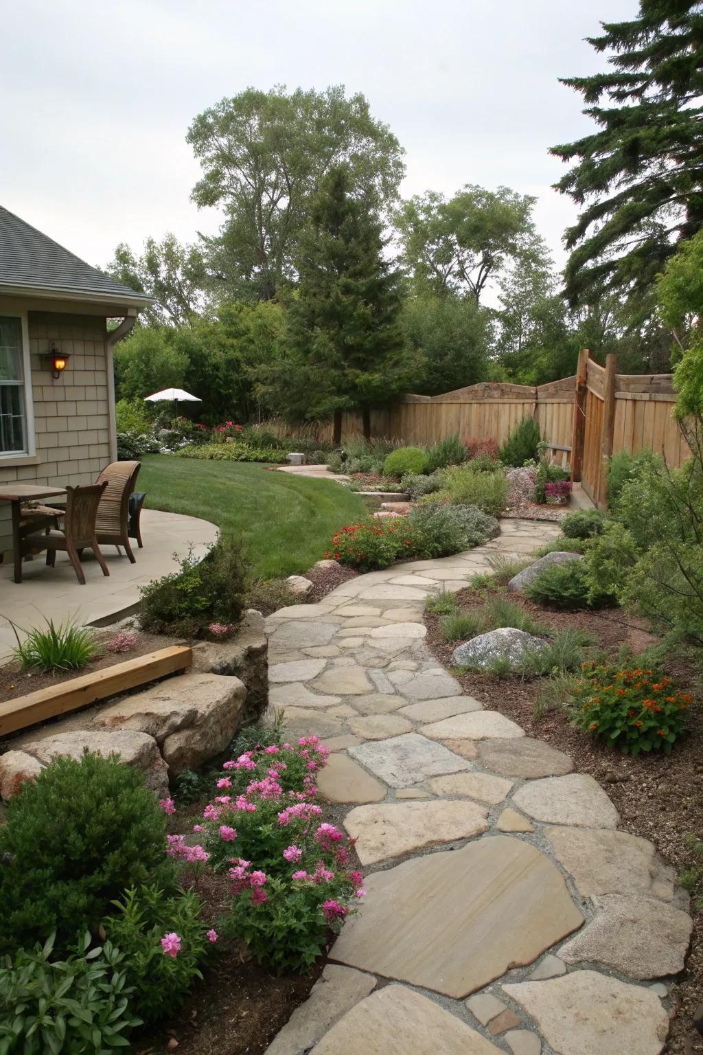 Natural stone components add texture and integrate with the setting.