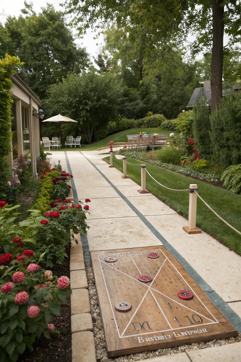 Indulge in leisurely enjoyment using a delightful shuffleboard court.