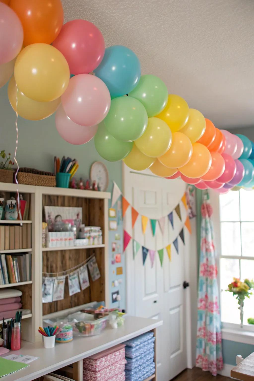 A vibrant custom balloon assembly that provides a personal and personalized aesthetic.