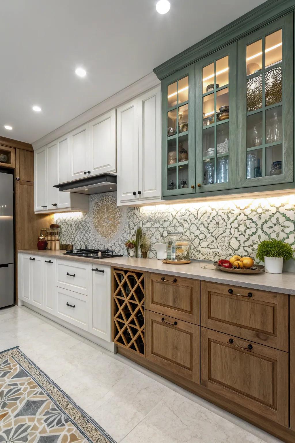 Varied cabinet patterns amplify character and allure.