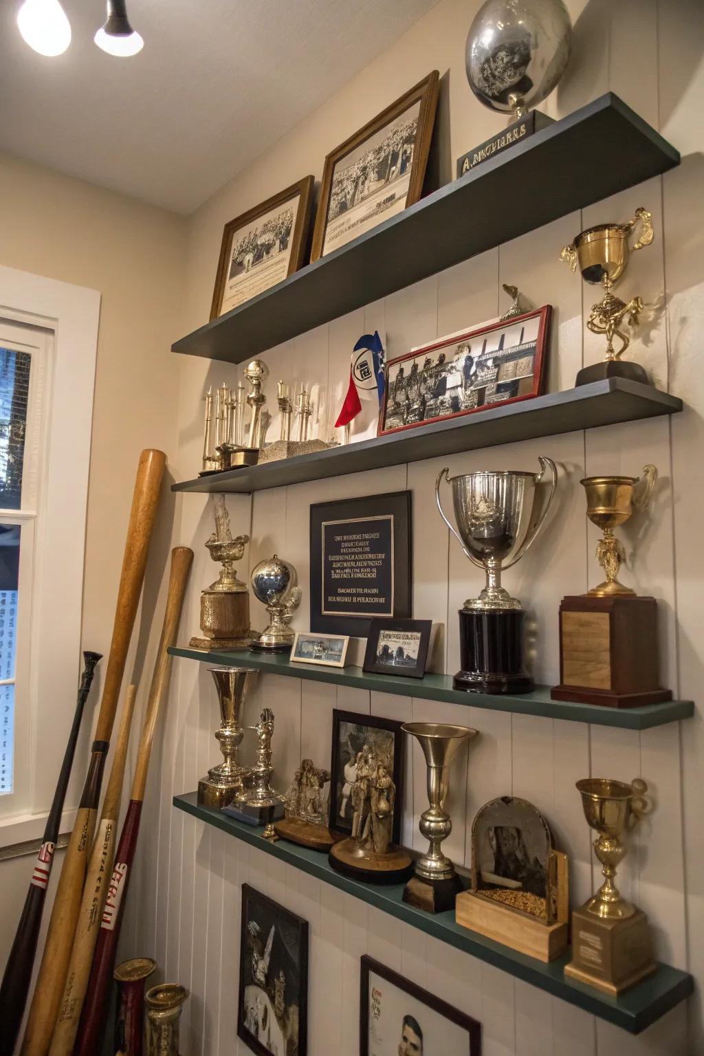 Floating shelves provide a fashionable way to display treasured goods.